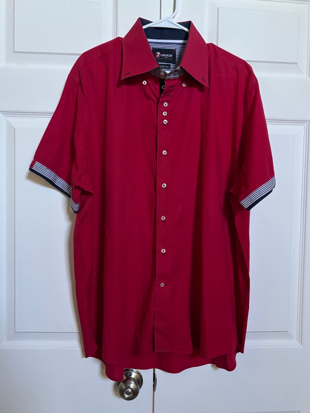 7 Camicie Men’s XXXL Red Stretch Short Sleeve Button Up Shirt Contrast Trim